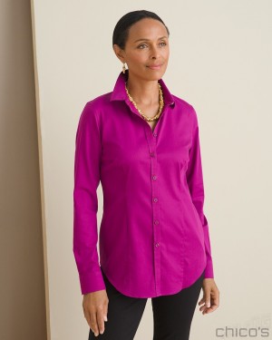 Chico's No-Iron Fitted Stretch Shirt Tops Blooming Dahlia | 681-SDEBNF