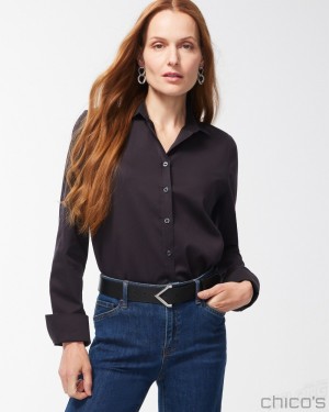 Chico's No-Iron Stretch Shirt Blouses & Shirts Black | 618-IYOLEU