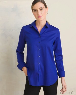 Chico's No-Iron Stretch Shirt Tops Magnetic Blue | 895-CGWLRA