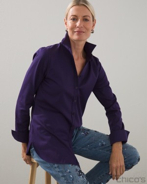 Chico's No-Iron Stretch Shirt Tops Midnight Violet | 502-JQNHMY