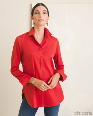 Chico's No-Iron Stretch Shirt Tops Spiced Red | 759-EHNULQ