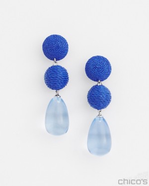 Chico's No Droop Blue Raffia Drop Earrings Earrings Blue | 120-DHWJNC