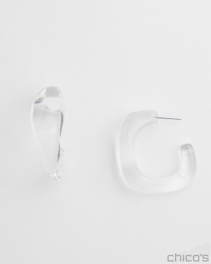 Chico's No Droop Clear Lucite Square Hoops Earrings White | 823-MHEPBV