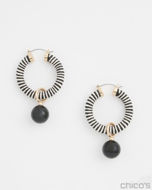 Chico's No Droop Convertible Black & White Hoops Earrings Black/White | 069-JDNWHL