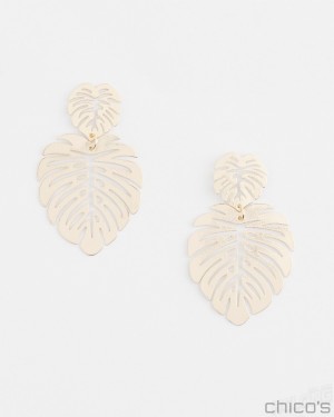 Chico's No Droop Gold Tone Leaf Earrings Earrings Gold | 905-NSTDQV