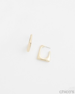 Chico's No Droop Gold Tone Square Hoops Earrings Gold | 783-FYIMBS