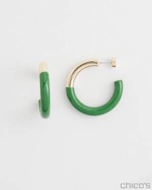 Chico's No Droop Green Dipped Hoops Earrings Verdant Green | 386-JKEHTA