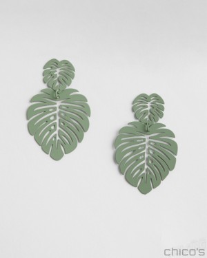 Chico's No Droop Green Leaf Earrings Earrings Green | 954-ZYLHTI