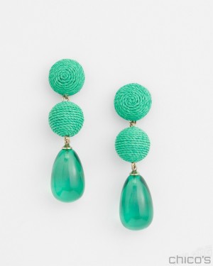 Chico's No Droop Green Raffia Drop Earrings Earrings GRASSY GREEN | 780-SLYXEK