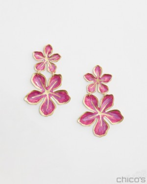 Chico's No Droop Magenta Flower Earrings Earrings Magenta Rose | 528-WQGCLV