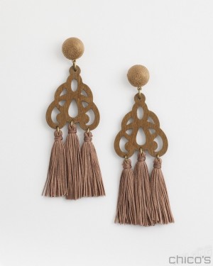 Chico's No Droop Neutral Fringe Earrings Earrings Teakwood | 178-CMNGFI