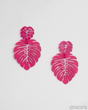 Chico's No Droop Pink Leaf Earrings Earrings PINK BROMELIAD | 670-EOBSVM