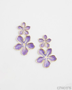 Chico's No Droop Purple Flower Earrings Earrings Parisian Purple | 109-IBOJGA