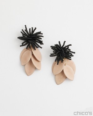 Chico's No Droop Taupe Petal Earrings Earrings Black/Smokey Taupe | 832-RESHZW