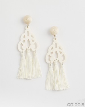 Chico's No Droop White Fringe Earrings Earrings White | 736-JVKSXE