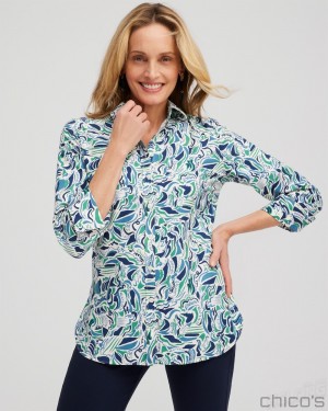 Chico's No Iron 3/4 Sleeve Abstract Print Shirt Blouses & Shirts Twisted Ivy | 159-PUNKMY