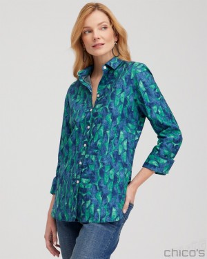 Chico's No Iron 3/4 Sleeve Mixed Half Moon Shirt Blouses & Shirts Twisted Ivy | 495-JTFQEL