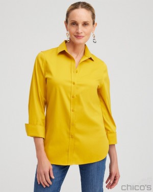 Chico's No Iron 3/4 Sleeve Shirt Blouses & Shirts Golden Hour | 167-WLYGJC