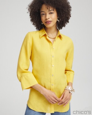 Chico's No Iron 3/4 Sleeve Shirt Blouses & Shirts Sol Yellow | 534-DXEJOW