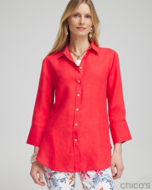 Chico's No Iron 3/4 Sleeve Shirt Blouses & Shirts Watermelon Punch | 710-DFGKPM