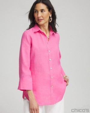 Chico's No Iron 3/4 Sleeve Shirt Blouses & Shirts DELIGHTFUL PINK | 825-KCWAYJ