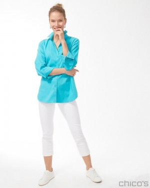 Chico's No Iron 3/4 Sleeve Stretch Shirt Blouses & Shirts Agua Azul | 032-XKHIRQ