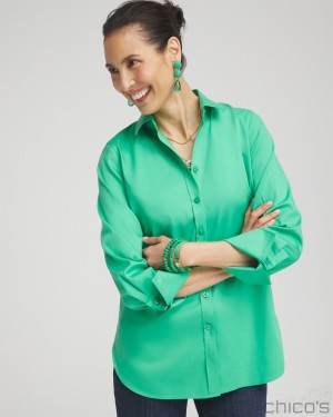 Chico's No Iron 3/4 Sleeve Stretch Shirt Blouses & Shirts GRASSY GREEN | 062-SKZVTD