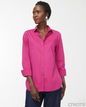 Chico's No Iron 3/4 Sleeve Stretch Shirt Blouses & Shirts Botanic Berry | 085-ZPRGID