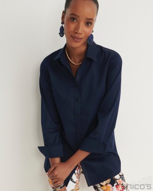 Chico's No Iron 3/4 Sleeve Stretch Shirt Blouses & Shirts Classic Navy | 164-DPZRLO