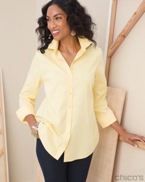 Chico's No Iron 3/4 Sleeve Stretch Shirt Blouses & Shirts Butter | 164-LREKDT