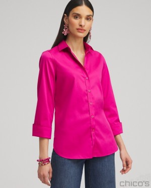 Chico's No Iron 3/4 Sleeve Stretch Shirt Blouses & Shirts Primrose Pink | 168-EYQHXB