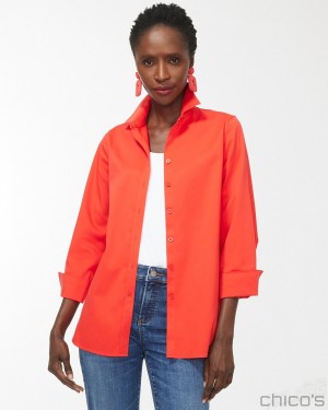 Chico's No Iron 3/4 Sleeve Stretch Shirt Blouses & Shirts Flame Scarlet | 205-SUKBYG