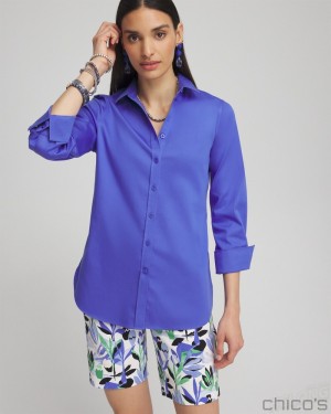 Chico's No Iron 3/4 Sleeve Stretch Shirt Blouses & Shirts Purple Nightshade | 385-WTIBZS