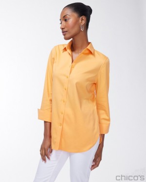 Chico's No Iron 3/4 Sleeve Stretch Shirt Blouses & Shirts Mango Ice | 394-AOVBYU