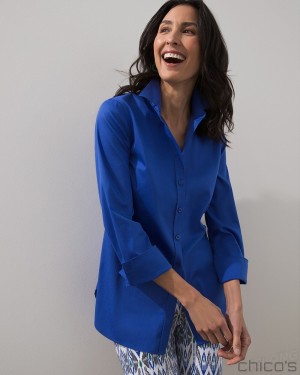 Chico's No Iron 3/4 Sleeve Stretch Shirt Blouses & Shirts Rich Cobalt | 457-LRCTSZ