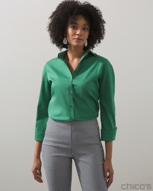 Chico's No Iron 3/4 Sleeve Stretch Shirt Blouses & Shirts Jardin Green | 639-OYRBTA