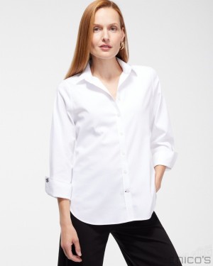 Chico's No Iron 3/4 Sleeve Stretch Shirt Blouses & Shirts Optic White | 763-FGRVHJ