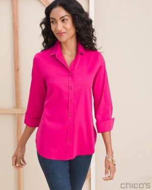 Chico's No Iron 3/4 Sleeve Stretch Shirt Blouses & Shirts Azalea Cherry | 826-XUIEHL