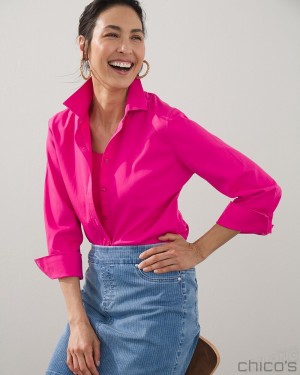 Chico's No Iron 3/4 Sleeve Stretch Shirt Blouses & Shirts Haute Pink | 897-HVZTDS