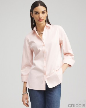 Chico's No Iron 3/4 Sleeve Stretch Shirt Blouses & Shirts Porcelain Rose | 905-FOXHEC