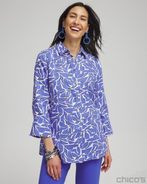 Chico's No Iron Abstract 3/4 Sleeve Shirt Blouses & Shirts Purple Nightshade | 985-IEMUHS