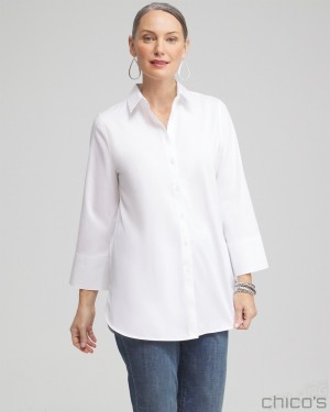 Chico's No Iron Stretch 3/4 Sleeve Tunic Blouses & Shirts Optic White | 678-USJXNO