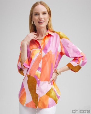 Chico's No Iron Stretch Abstract Mix Shirt Blouses & Shirts Nectarine | 412-DMNZUF