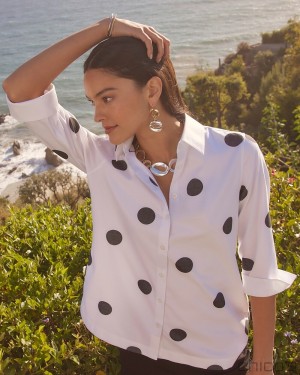 Chico's No Iron Stretch Polka Dot Tunic Blouses & Shirts Optic White | 136-ESAJNC