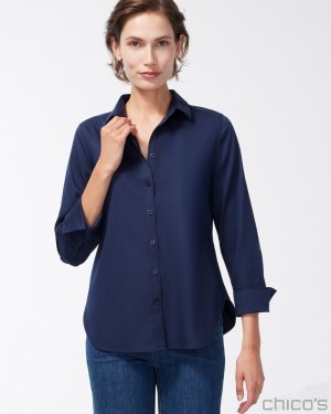 Chico's No Iron Stretch Shirt Blouses & Shirts Classic Navy | 426-VYBPOZ