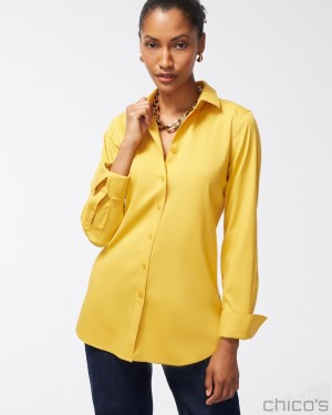 Chico's No Iron Stretch Shirt Tops Bright Ochre | 684-CLGOTR