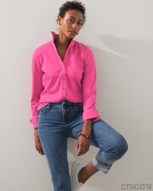 Chico's No Iron Stretch Shirt Tops Carmine Rose | 027-ULMZPY