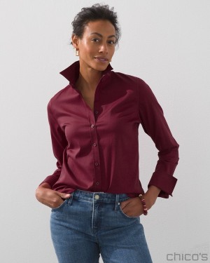 Chico's No Iron Stretch Shirt Tops Deep Chianti | 419-ECAIGL