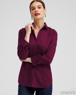 Chico's No Iron Stretch Shirt Tops Deep Merlot | 406-ZPHDYI