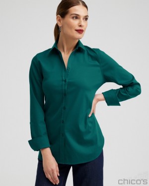 Chico's No Iron Stretch Shirt Tops Enchanted Forest | 509-XFBYPS